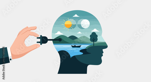 Conceptual illustration of plugging into nature for mental recharge.