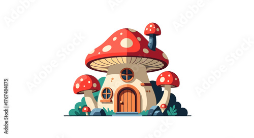 Cute fairytale mushroom house with a red spotted roof.
