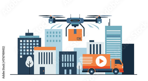 Drone Delivery in Urban Environment - Modern Logistics and Transportation.