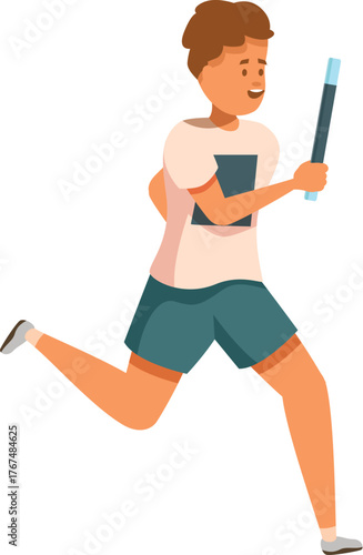 Determined athlete running fast and holding a relay baton, participating in a track and field competition