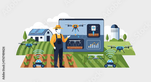 Farmer using a digital interface to manage smart agriculture technology.