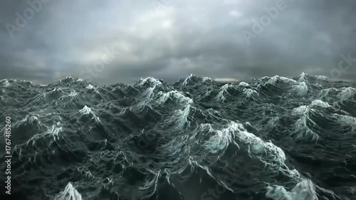  3D-animation. waves in the sea. in a strong wind. storm in the ocean