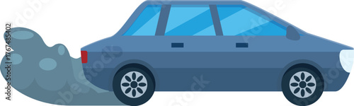 Stylish gray car emitting polluting exhaust gas, symbolizing environmental damage and the need for cleaner transportation