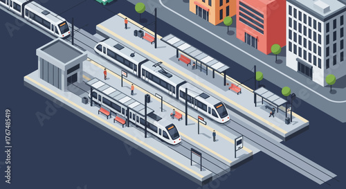 Isometric Illustration of a Modern City Train Station Hub.