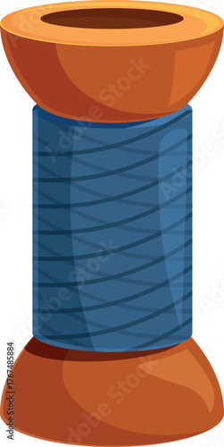 Blue thread wrapped around an orange wooden spool, a classic tool for sewing, tailoring, and crafting