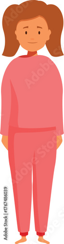 Young girl wearing pink pyjamas standing barefoot, ready for a good night's sleep, promoting relaxation and children's bedtime routines