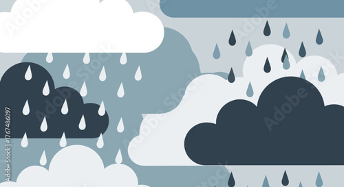 Rainy Weather Clouds and Raindrops Illustration.