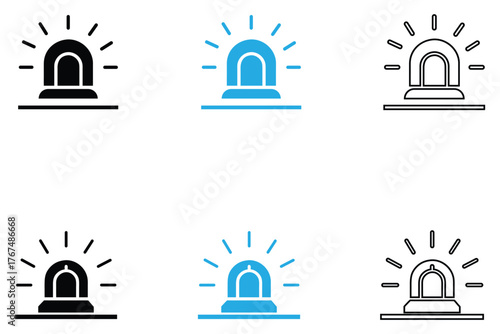 Siren light vector icon set, ambulance emergency siren icon, alert light bulb vector, silhouette and line art