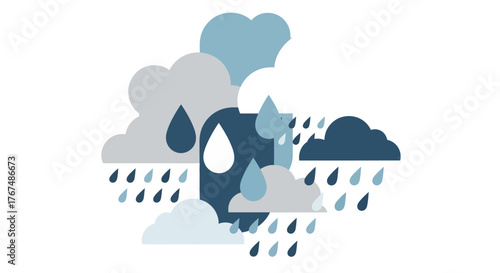 Stylized Illustration of Rain Clouds and Raindrops.