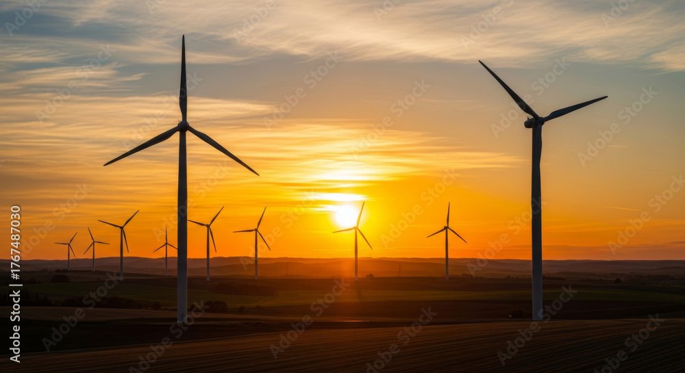 Obraz premium Wind turbines at sunset