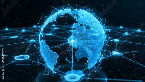 Wallpaper Mural Global Network Connection: Digital Earth Hologram with Interconnected Data Points Torontodigital.ca