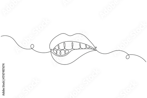 Minimalist tooth outline one line art symbol for dentist and oral care concept
