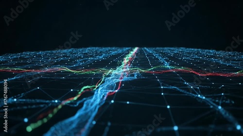 Wallpaper Mural Abstract Digital Data Flow: Wavy Lines and Network Grid. Big Data, Technology, and Information Visualization. Torontodigital.ca