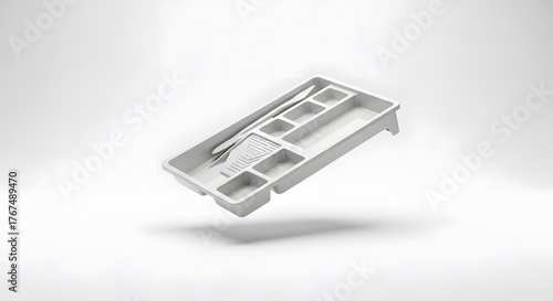 Organization in Detail: A modern utensil tray sits ready, organizing a knife, fork, and spoon within its divided compartments, highlighting the simplicity of order and the beauty of minimalism.