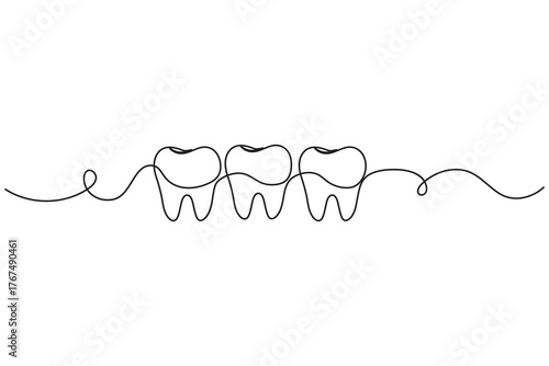 Minimalist tooth outline one line art symbol for dentist and oral care concept
