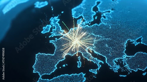 Wallpaper Mural Digital map of Europe showing glowing network connections and global data flow, technology concept Torontodigital.ca