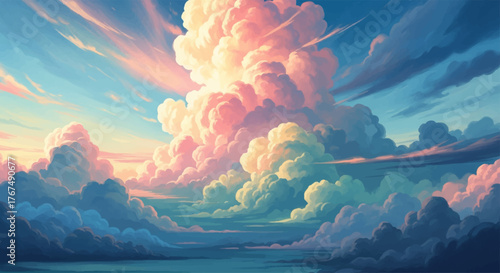 Dreamy Skies Ethereal Watercolor Clouds Painting with Soft Hues, Capturing Tranquility and Serenity