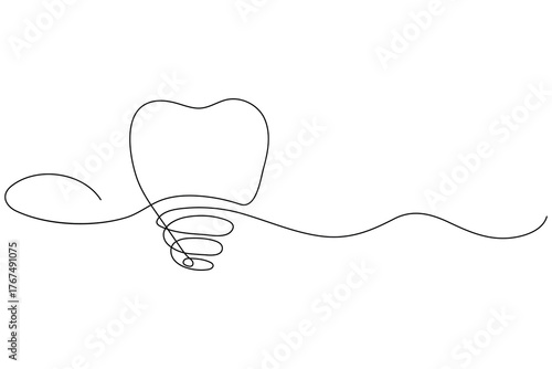 Minimalist tooth outline one line art symbol for dentist and oral care concept
