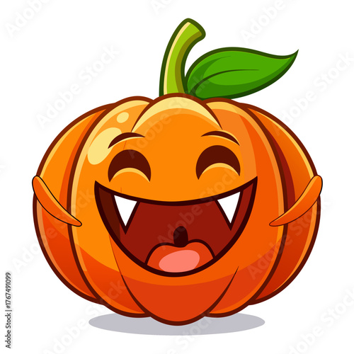 Cute vector illustration of a laughing out loud pumpkin with missing teeth ideal for halloween graphics silhouette White background