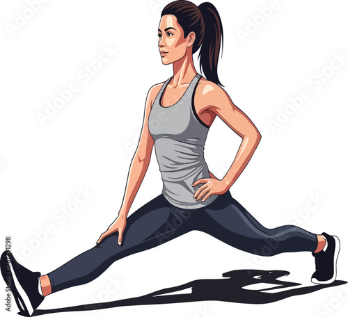 Young woman smiling while sitting in a yoga pose, demonstrating fitness and a healthy lifestyle