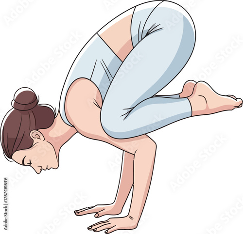 Young woman doing yoga exercise illustration and vector drawing with hand and body art