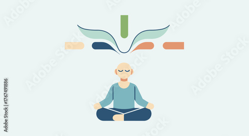 Vector illustration of a man meditating for knowledge and wisdom.