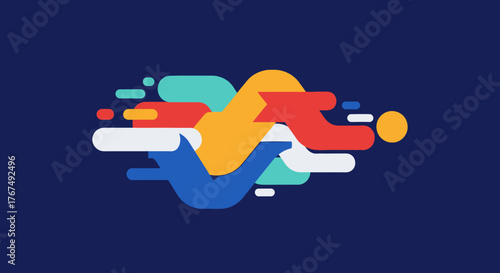 Abstract colorful shapes composition with dynamic movement and vibrant colors.