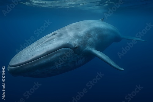Blue Whale in Ocean: Underwater Photography of Marine Life and Marine Mammal Behavior in Tranquil Waters for Conservation and Marine Biology Exploration