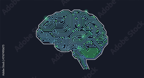 Digital Brain Circuit Board Artificial Intelligence Concept.