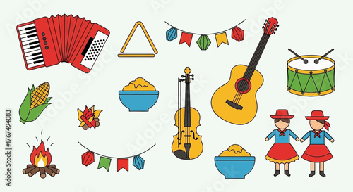 Festivities illustration featuring traditional festa junina elements with vibrant colors