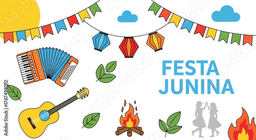 Colorful Festa Junina illustration featuring traditional elements and decorations