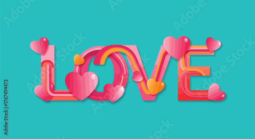 Creative love typography design with hearts for Valentine's Day celebration