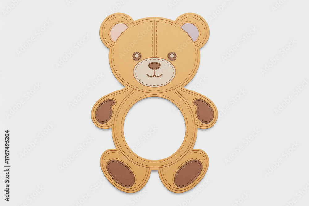 Fototapeta premium Cute teddy bear design with cutout center on white background