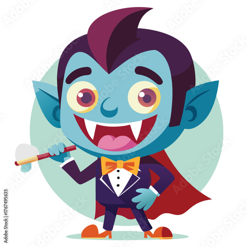 Cute dracula brushing teeth smiling vector illustration funny cartoon character scalable graphic design silhouette White background