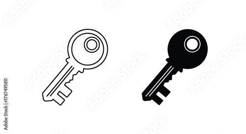 Two keys one outline one solid classic vintage style security access unlock - Line and glyph icon and logo - Vector icon symbol for website - Icon vector