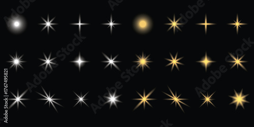 collection of sparkling stars and light effects on a, ideal for adding a touch of magic and brilliance to your designs and illustrations, transparent