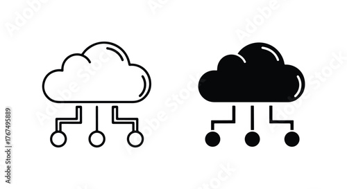 Cloud computing icons data network connections storage service technology - Line and glyph icon and logo - Vector icon symbol for website - Icon vector