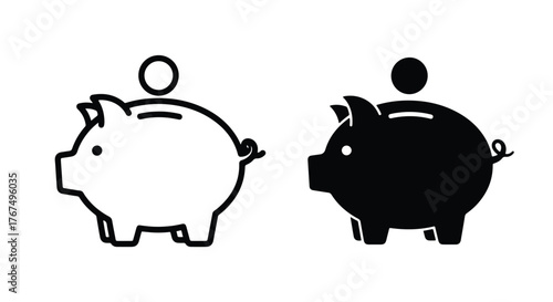 Piggy bank icon set saving money coin deposit simple finance symbol - Line and glyph icon and logo - Vector icon symbol for website - Icon vector