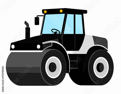 Construction Roller Vector Illustration A Heavy-Duty Compactor for Road Building and Site Prep