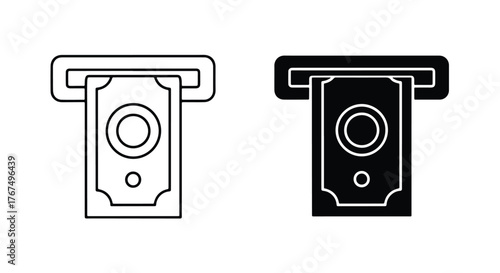Atm cash withdrawal icons set simple outline and filled coin slot - Line and glyph icon and logo - Vector icon symbol for website - Icon vector