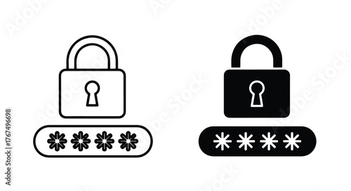 Secure login icon padlock and password stars two styles - Line and glyph icon and logo - Vector icon symbol for website - Icon vector