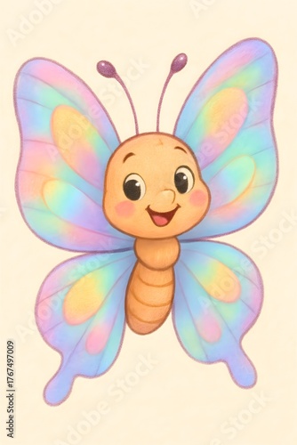 Colorful Cartoon Butterfly Illustration: Whimsical and Joyful Artwork for Child-Friendly Fantasy Adventures