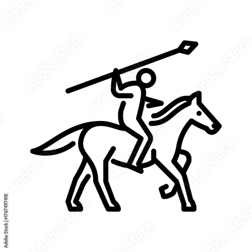Spear cavalry outline icon. soldier riding a horse black line illustration.