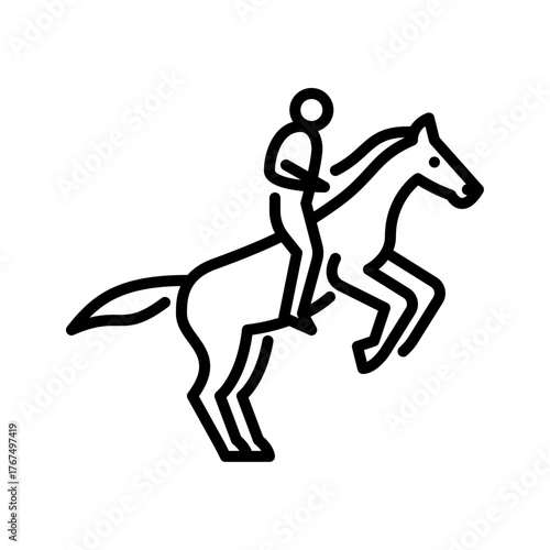 Horse jumping outline icon. Horse riding black line illustration.
