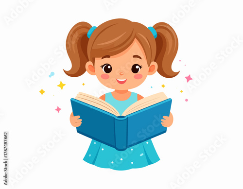 Young Girl Engrossed in Reading a Book Illustration of Education and Learning
