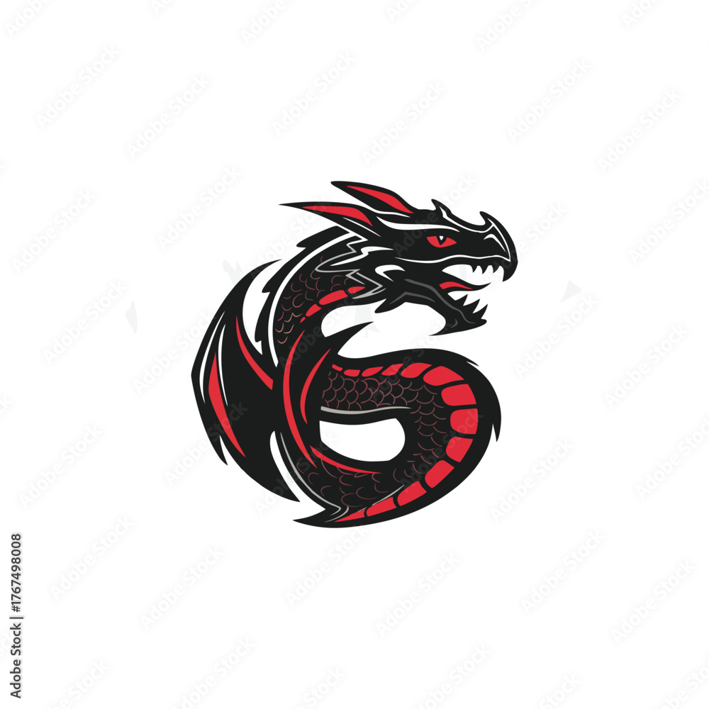 custom made wallpaper toronto digitalA stylized black and red dragon logo with sharp features and glowing red eyes.