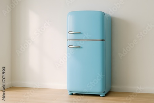 Retro Blue Fridge: Stylish Vintage Appliance for Modern and Cool Kitchen Decor