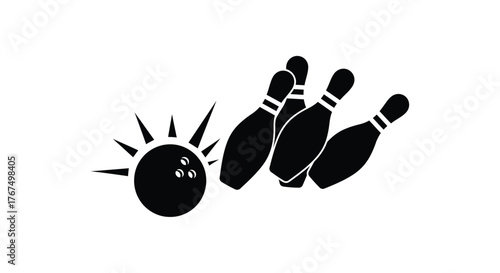 Dynamic bowling action scene silhouette capturing ball impacting pins in motion recreation sport silhouette