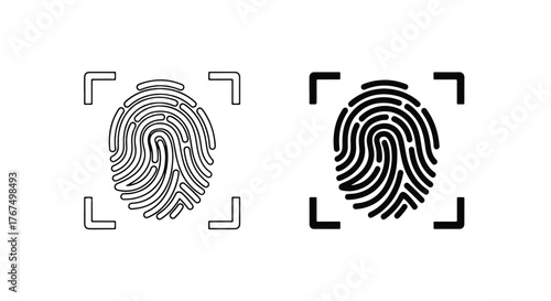 Biometric fingerprint scanning security identity recognition digital technology identification - Line and glyph icon and logo - Vector icon symbol for website - Icon vector