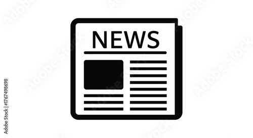 Simple black and white newspaper icon representing breaking news information and daily updates silhouette